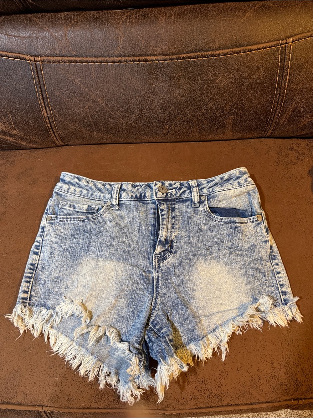 Altar'd State Light Blue Distressed Frayed Hem Denim Shorts